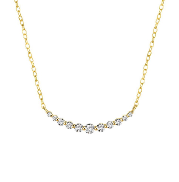 925 Sterling Silver CZ Curved Bar Necklace